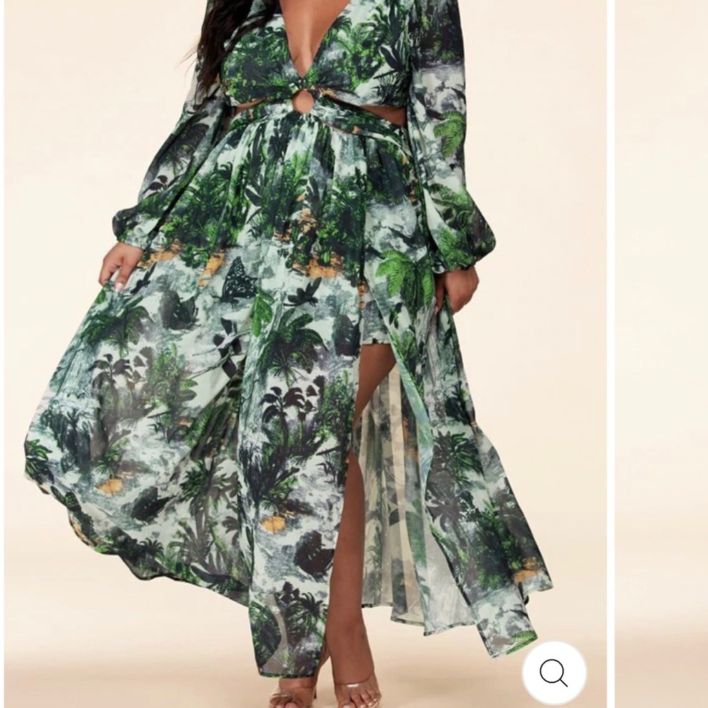 Plus size green palm tree dress